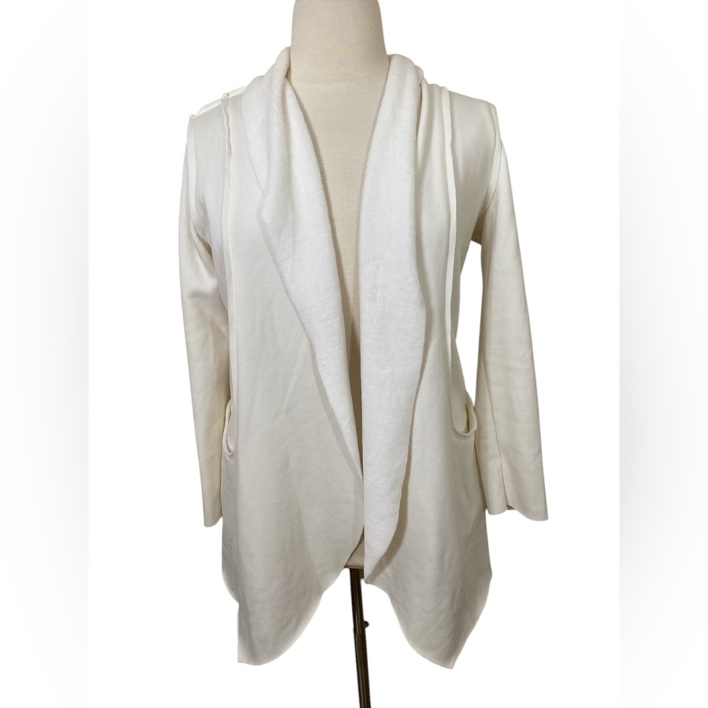 Soft Surroundings Cozy Ivory Fleece Lined Cardigan Drape Front Jacket